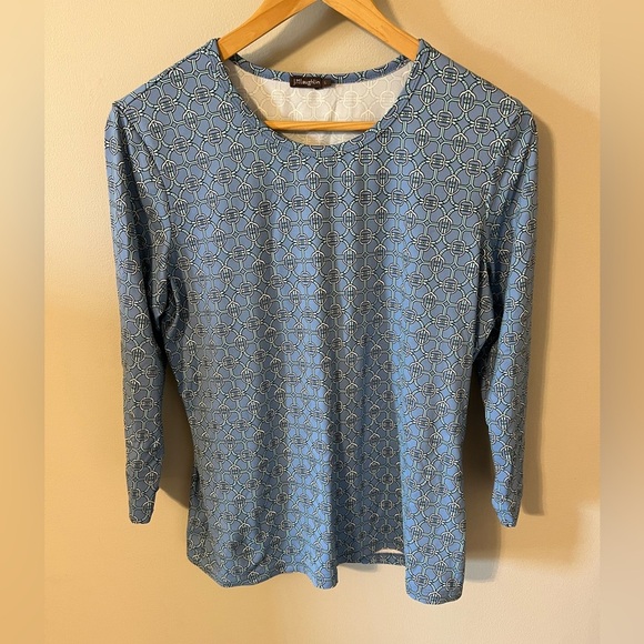 J. McLaughlin Signature Catalina Cloth Round Neck Tee Size L Blue Chain - Picture 1 of 7